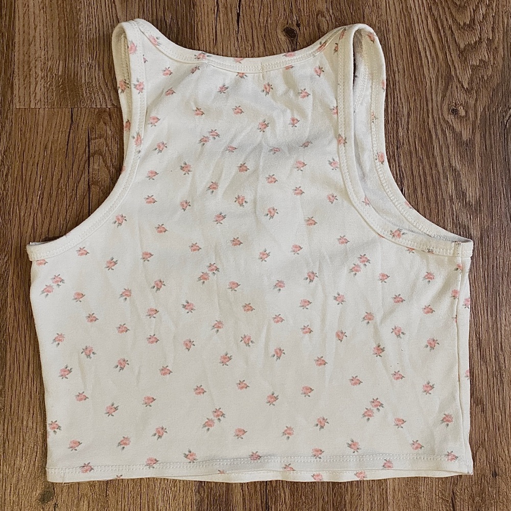 White Button-up Tank with Pink Flowers - Picture 2 of 4